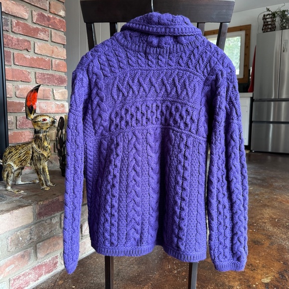 Aran Crafts $140 Merino Cardigan Sweater Double Collar Zip - Picture 2 of 10